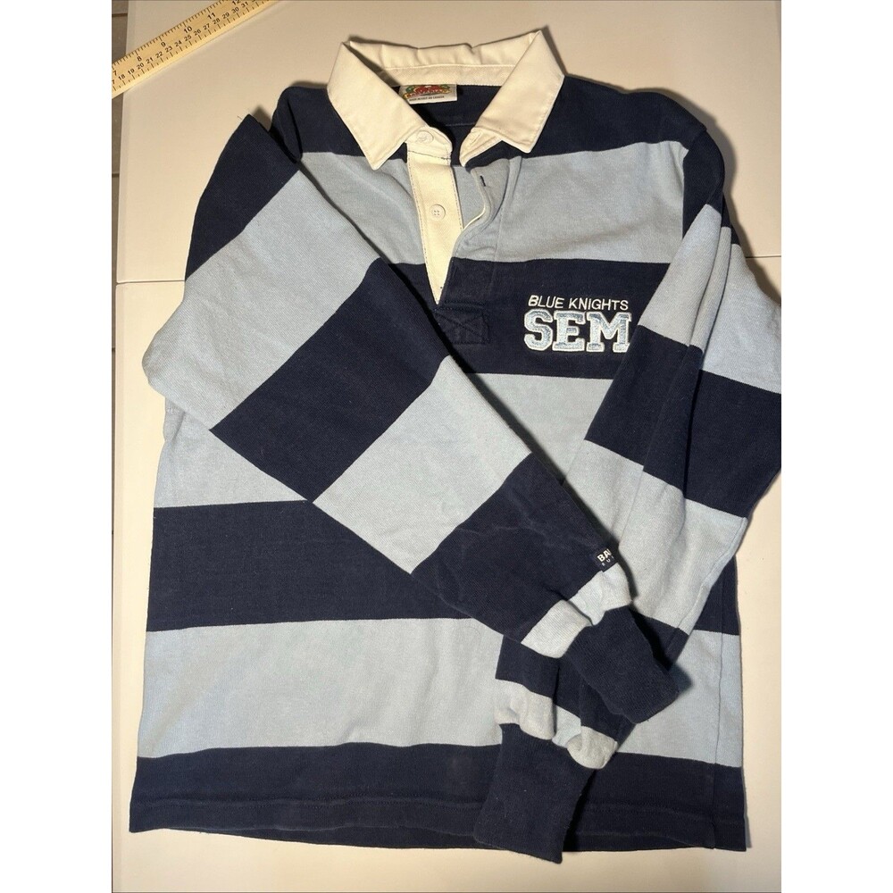 Vintage Barbarian Blue Knights Rugby Shirt Men's XS Embroidered 90s Colorblock